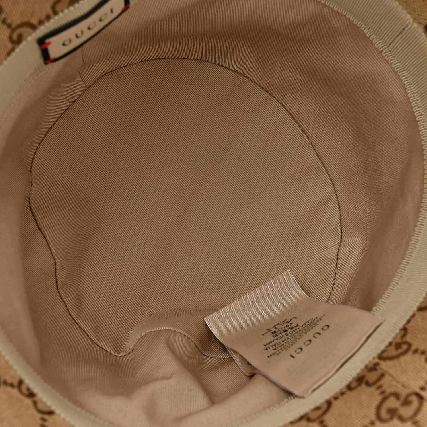 Gucci Monogram Textured Dollar Calfskin GG Jago Bucket Hat L Cacao Beige 7 of 11
