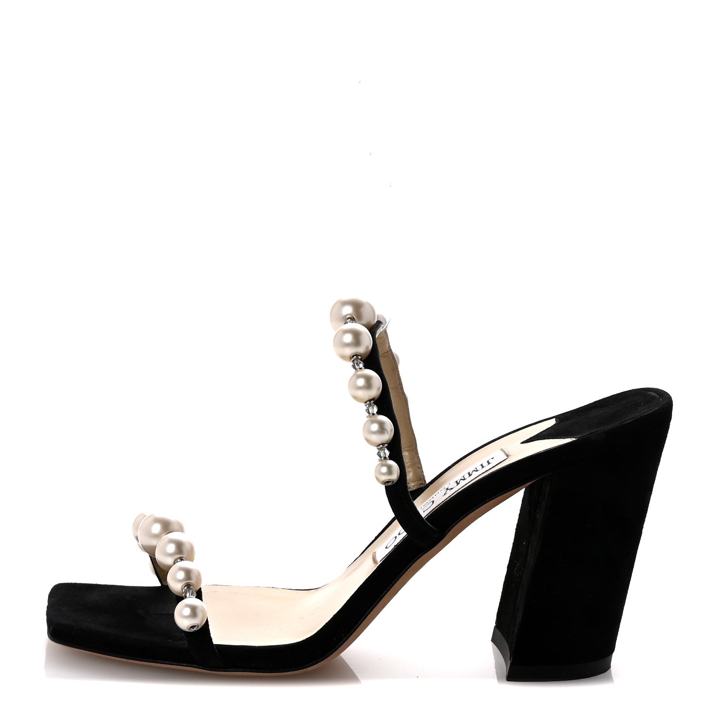 Jimmy Choo Suede Amara 85 Pearl Block Heel Sandals 36.5 Black 1 of 9