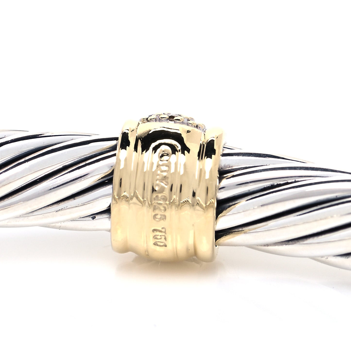 Sterling Silver 18K Yellow Gold Diamond 7mm Cable Classics Station Bracelet
