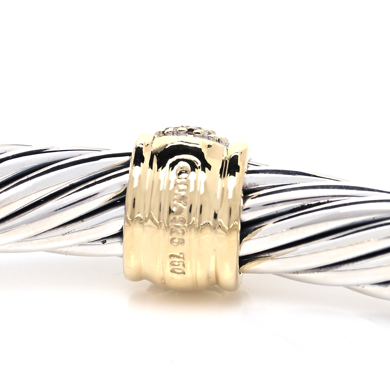 David Yurman Sterling Silver 18K Yellow Gold Diamond 7mm Cable Classics Station Bracelet 4 of 5