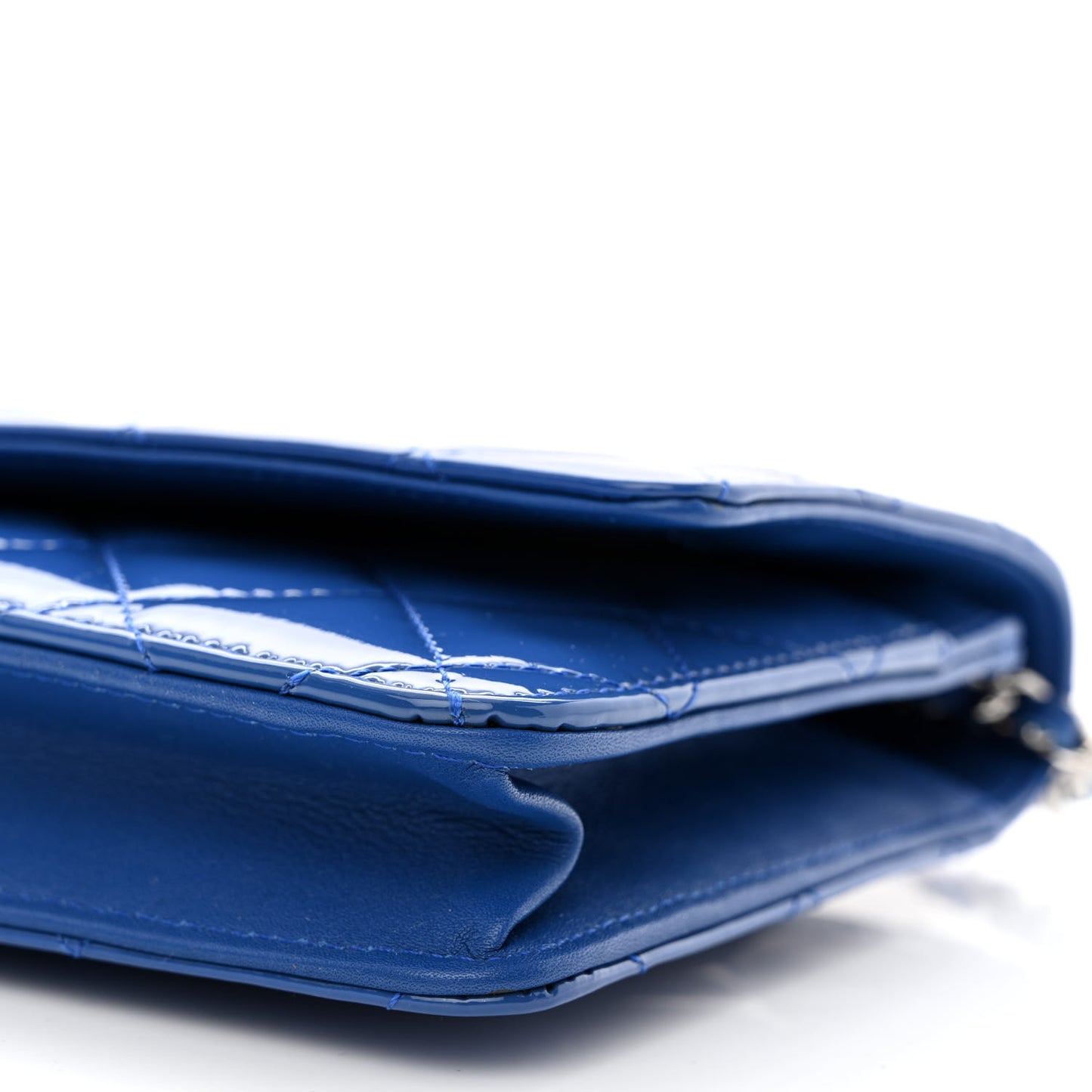 Patent Quilted Wallet On Chain WOC Dark Blue