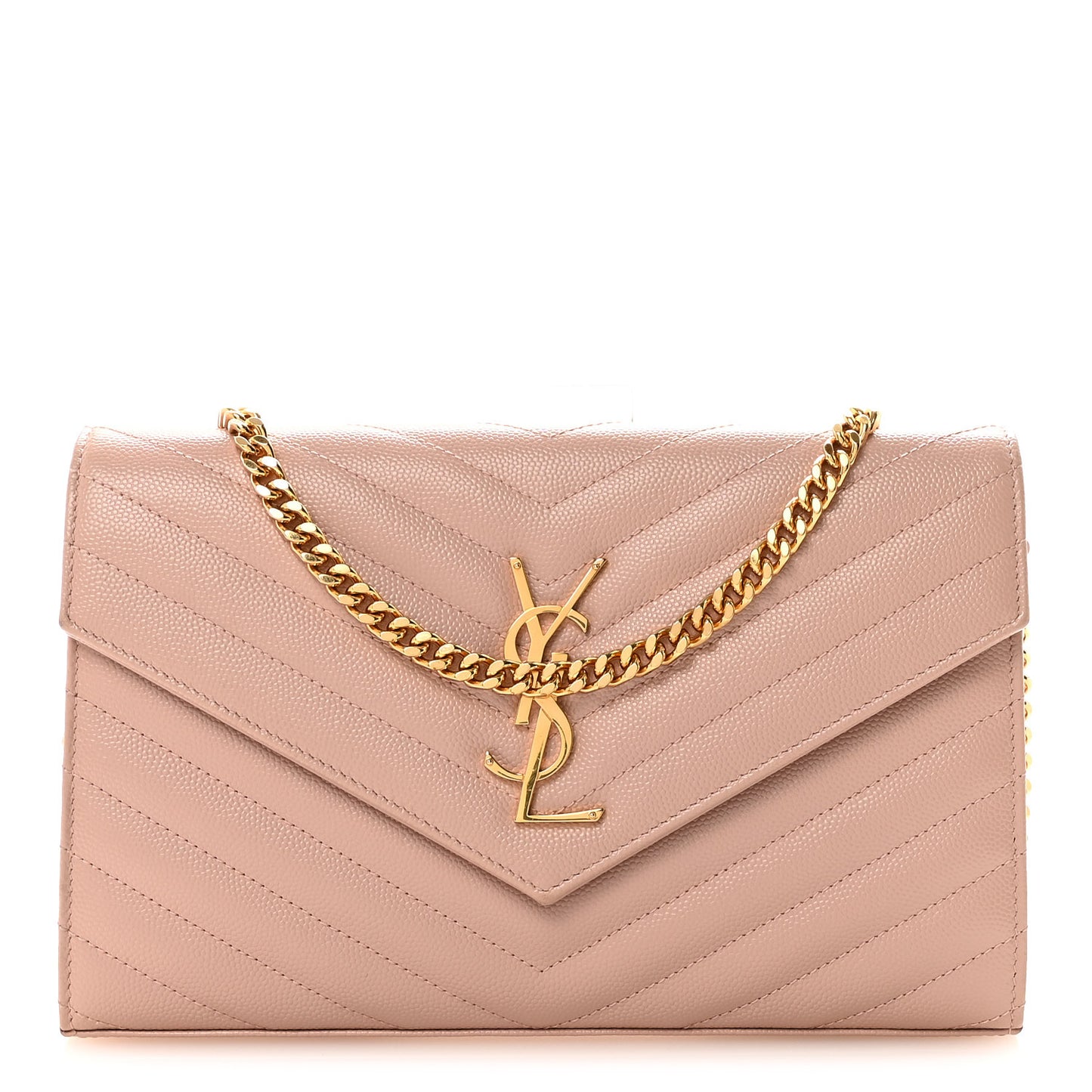 Grain De Poudre Matelasse Chevron Monogram Chain Wallet Pale Blush