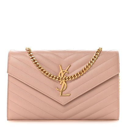 Saint Laurent Grain De Poudre Matelasse Chevron Monogram Chain Wallet Pale Blush 1 of 9