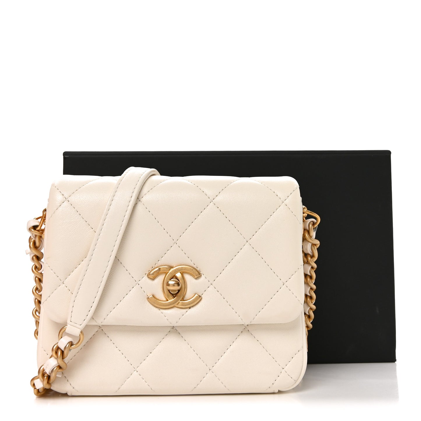 Lambskin Quilted Mini Side Note Flap White