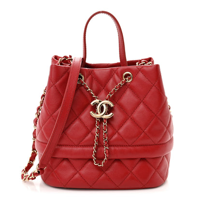Chanel Caviar Quilted Rolled Up Bucket Drawstring Bag Red 1 of 10