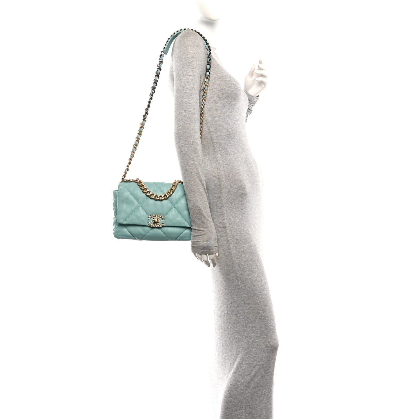 Goatskin Quilted Medium Chanel 19 Flap Light Blue