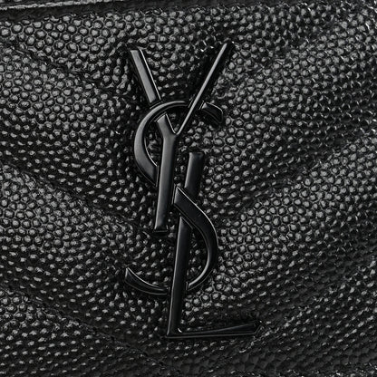 Saint Laurent Grain De Poudre Matelasse Chevron Monochrome Monogram Credit Card Case Black 8 of 8