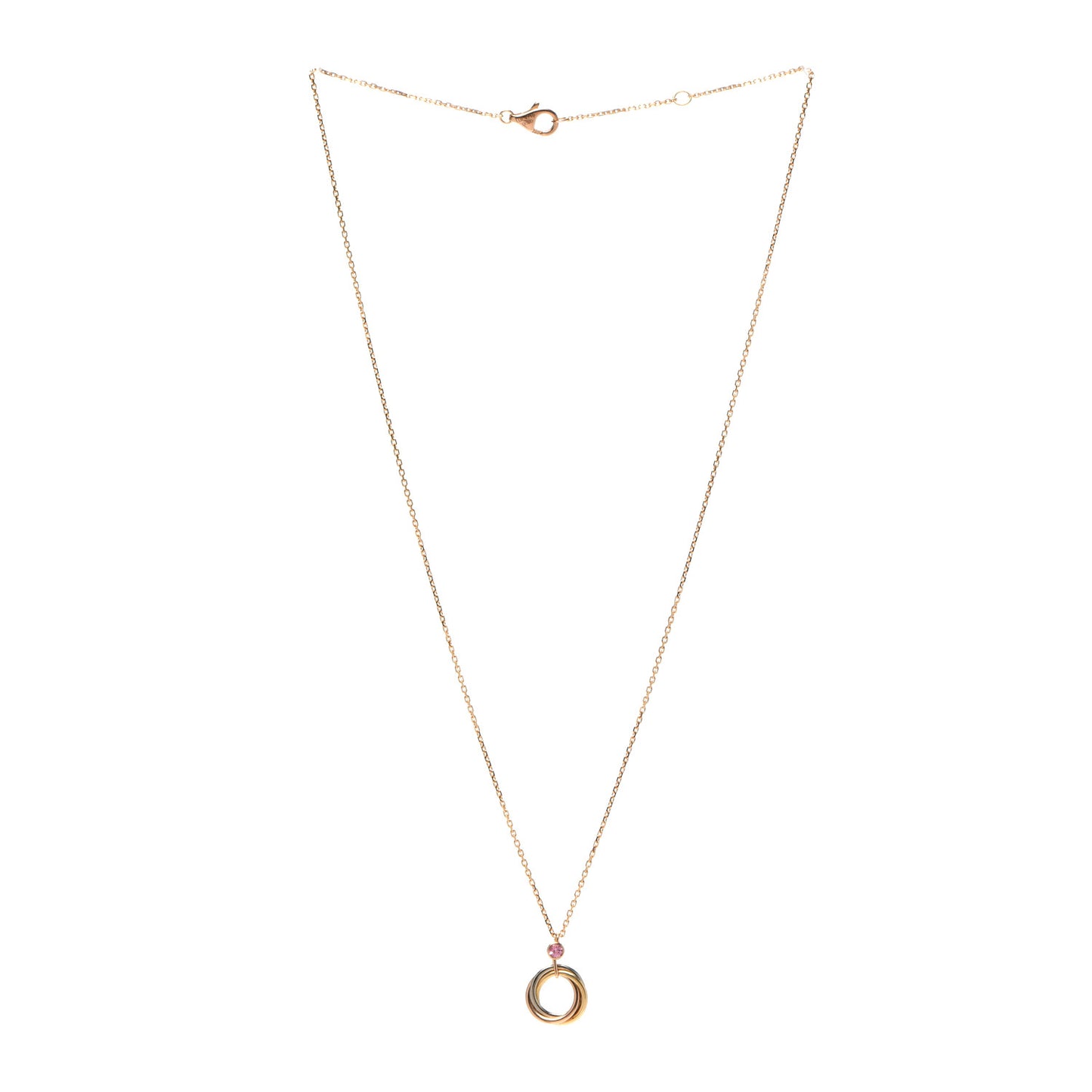 18K Pink Yellow White Gold Pink Spinel Trinity Pendant Necklace