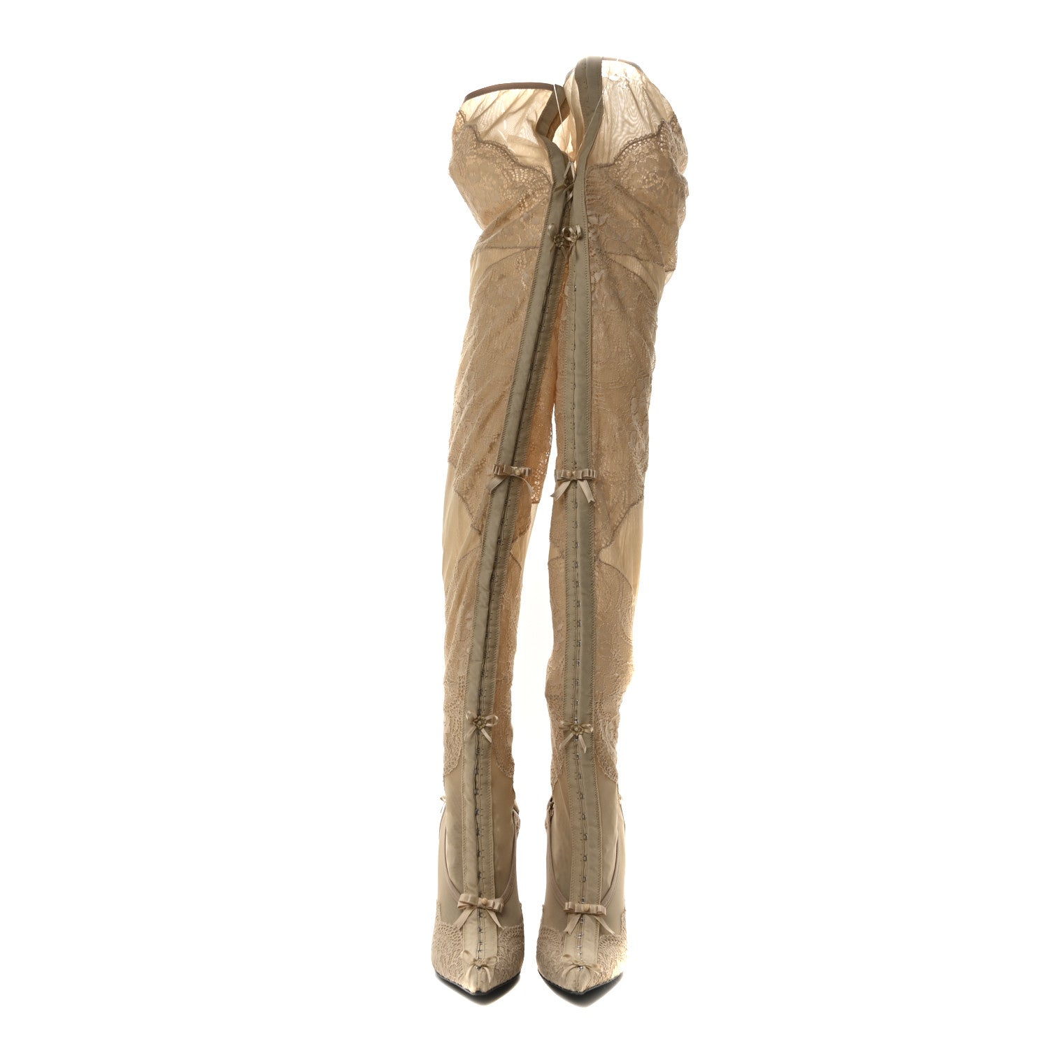 Balenciaga Lace Spandex Pointed Toe Knife Thigh High Boots 40 Beige 2 of 6