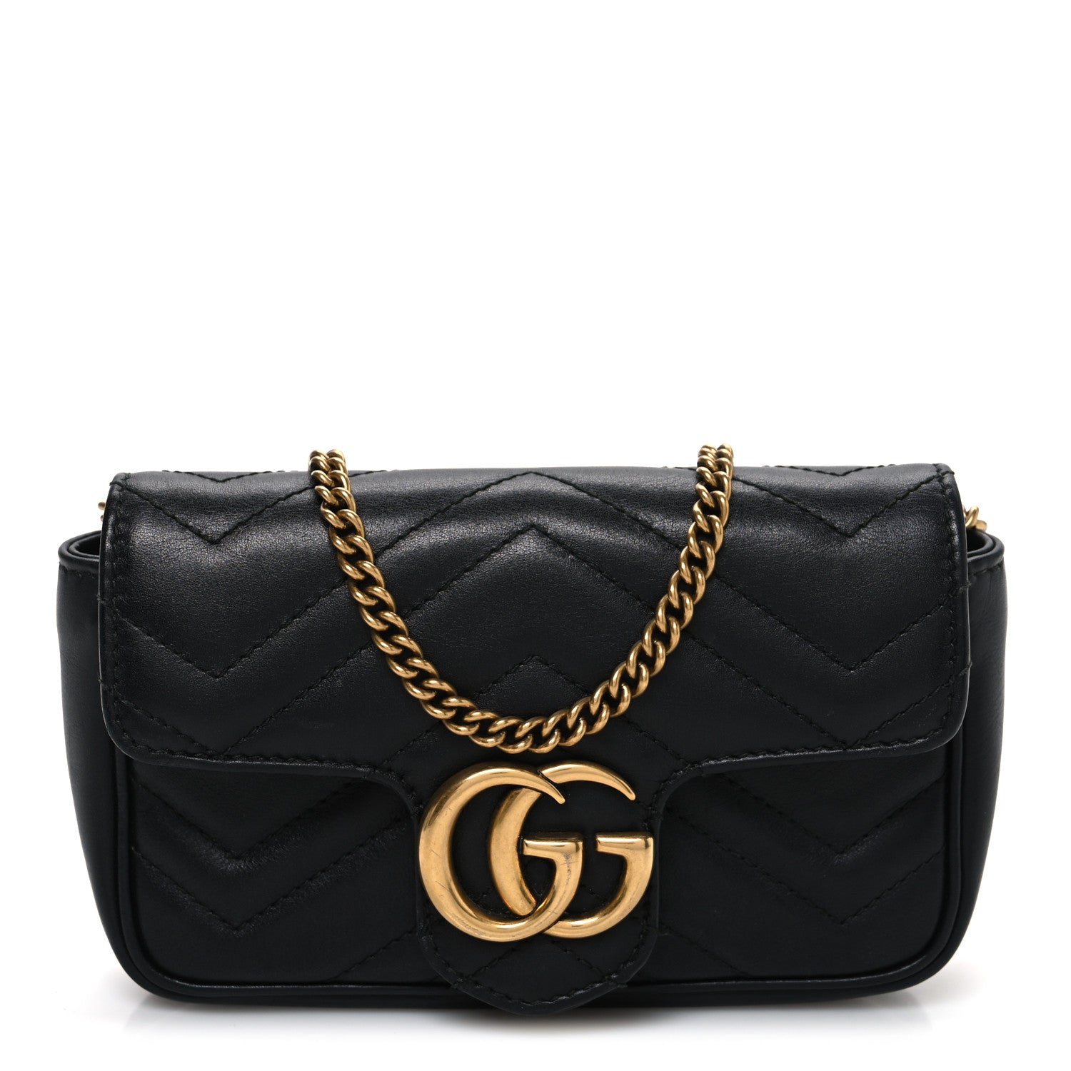 Gucci Calfskin Matelasse Super Mini GG Marmont Shoulder Bag Black 1 of 10