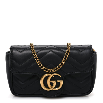Gucci Calfskin Matelasse Super Mini GG Marmont Shoulder Bag Black 1 of 10