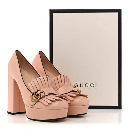 Gucci Malaga Kid GG Marmont Fringe Platform High Heel Loafer Pumps 38 Perfect Pink 10 of 10