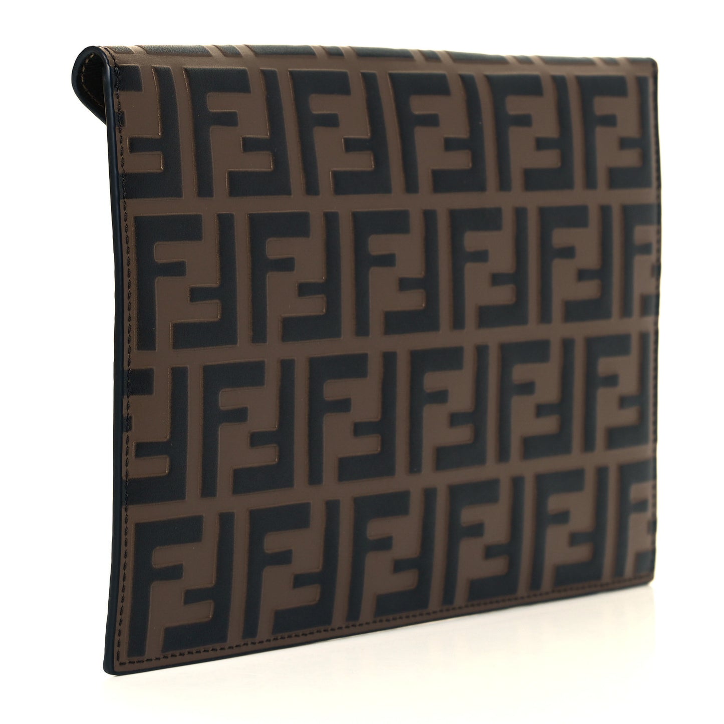 Vitello Soft F is Fendi Bi-Color FF 1974 Embossed Envelope Pouch Maya Black