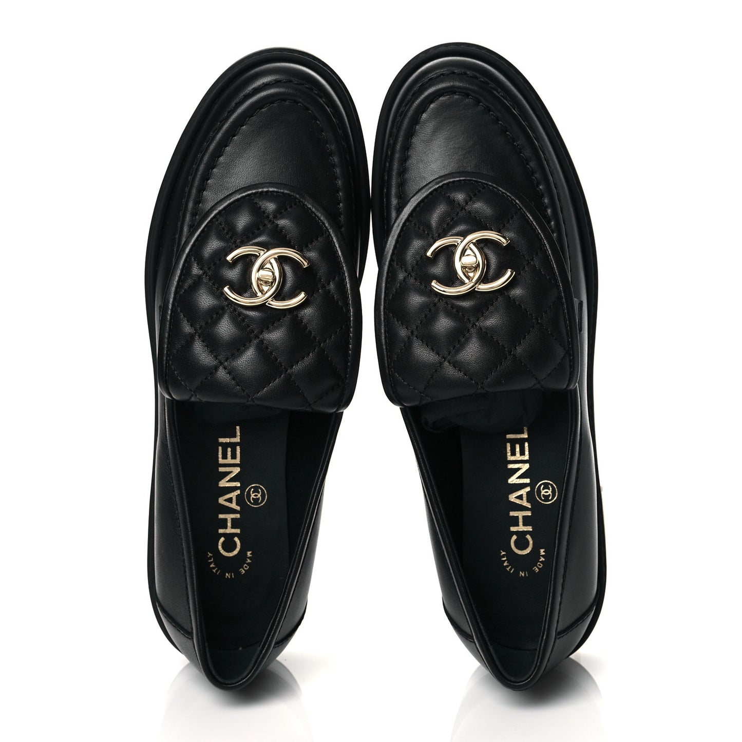 Lambskin Quilted CC Turnlock Loafers 38.5 Black