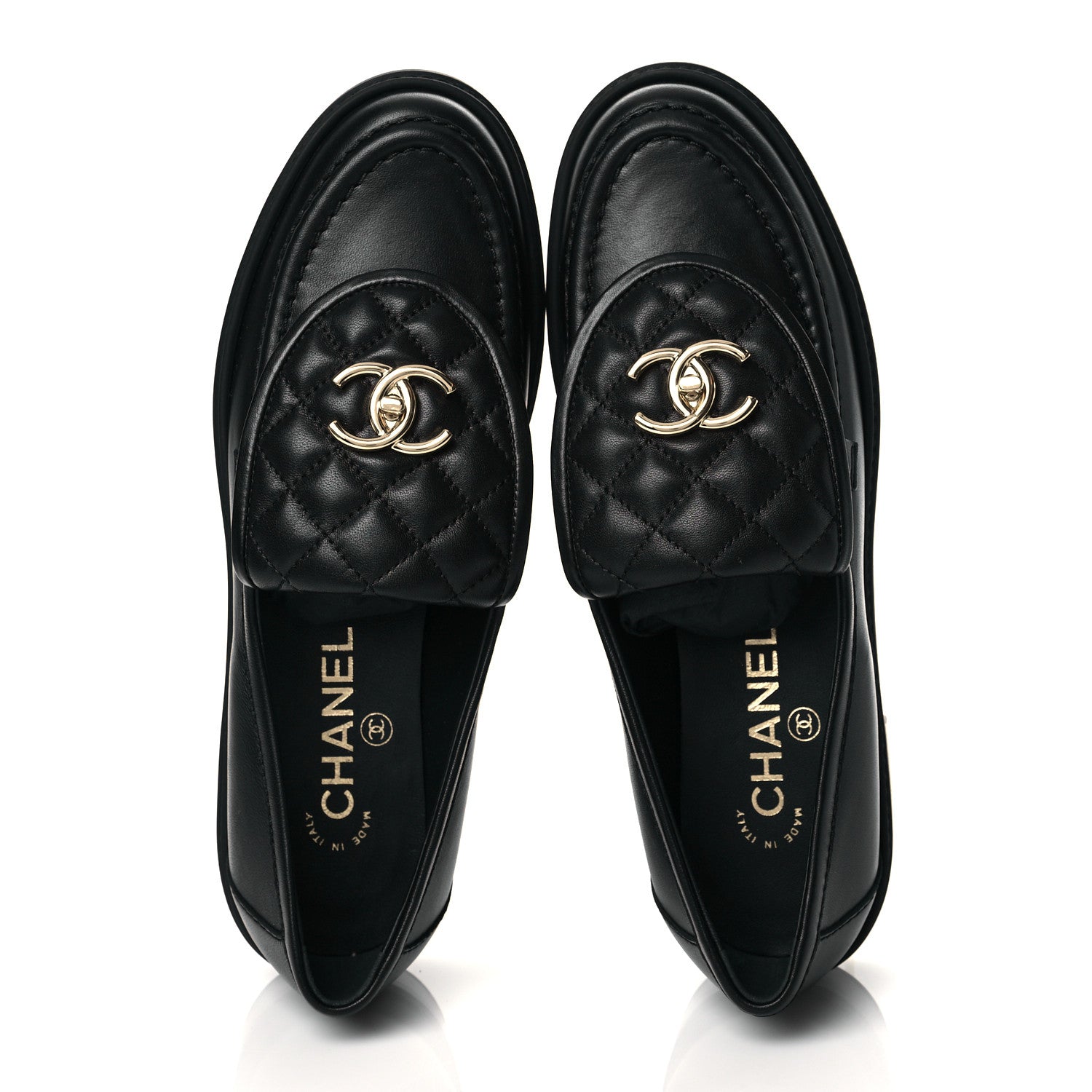 Chanel Lambskin Quilted CC Turnlock Loafers 38.5 Black 5 of 10