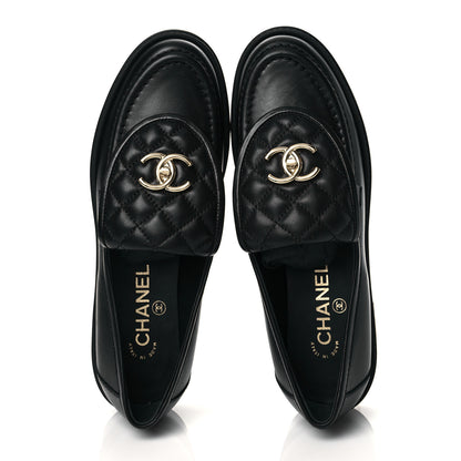 Chanel Lambskin Quilted CC Turnlock Loafers 38.5 Black 5 of 10