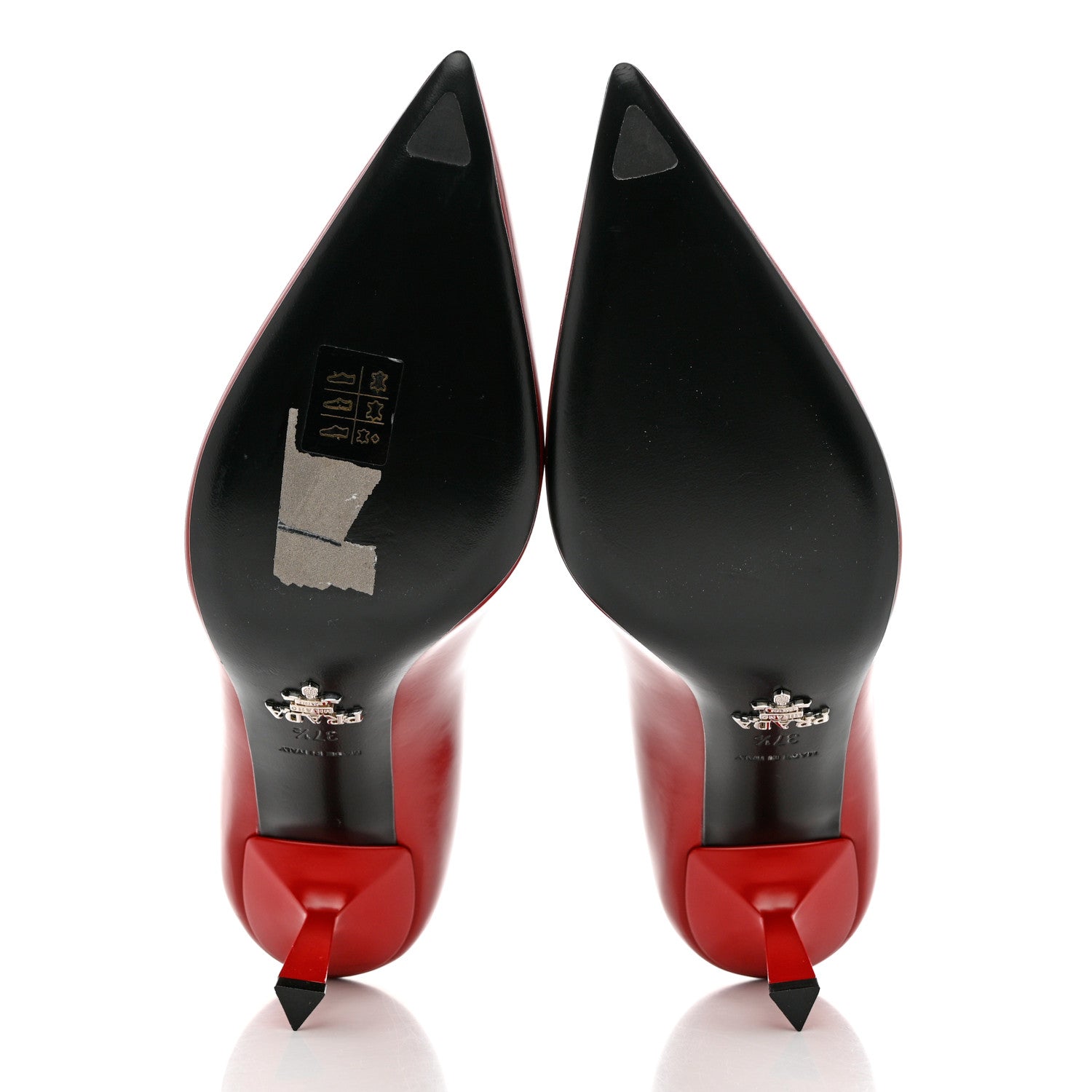 Prada Spazzolato Triangle Logo Pointed Toe 75mm Pumps 37.5 Scarlatto 5 of 10