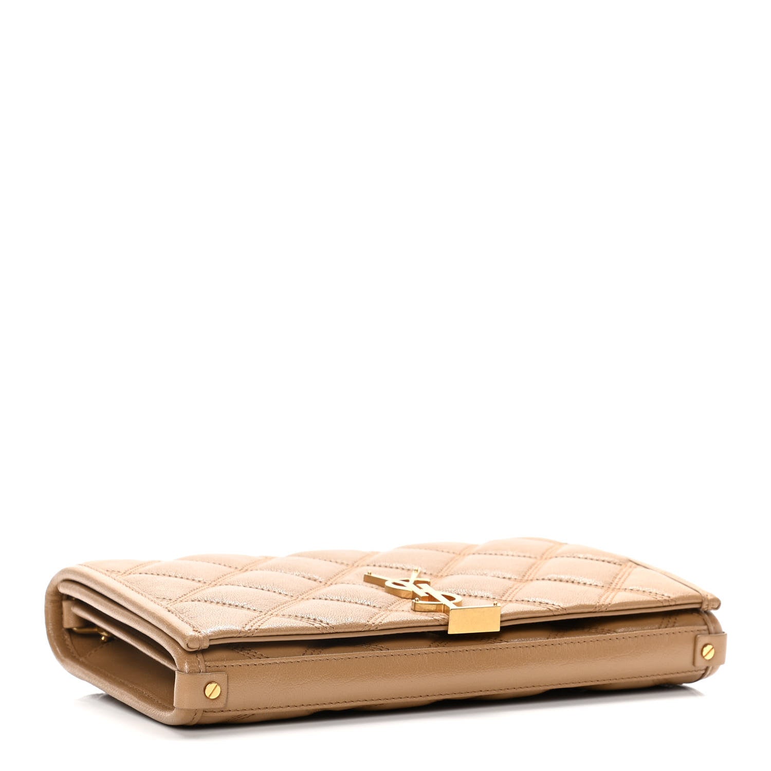 Saint Laurent Lambskin Diamond Quilted Becky Chain Wallet Gold Sand 4 of 14