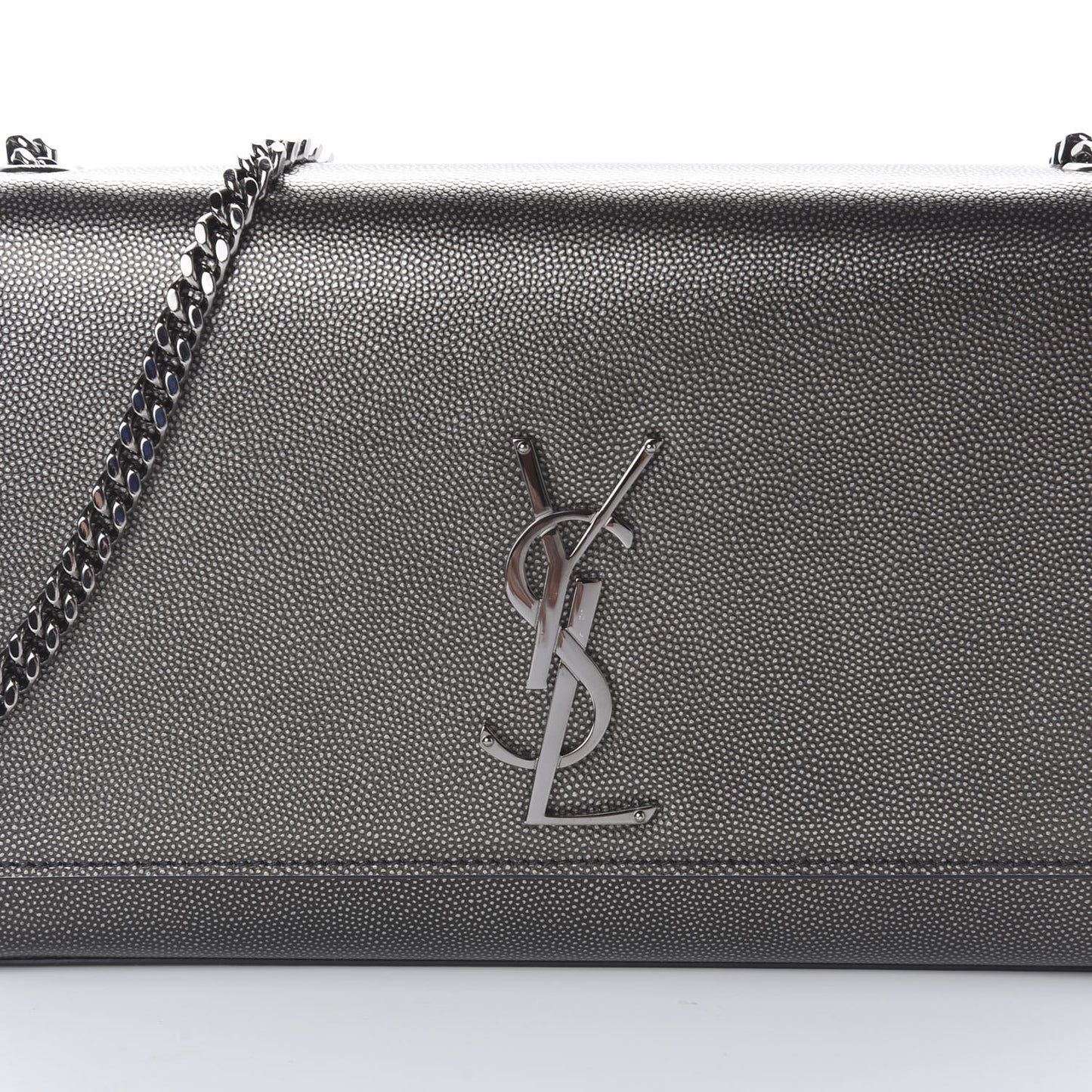 Metallic Grain De Poudre Medium Classic Monogram Kate Satchel Dark Lead