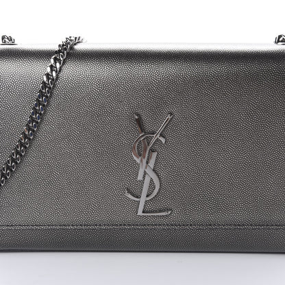 Saint Laurent Metallic Grain De Poudre Medium Classic Monogram Kate Satchel Dark Lead 9 of 9