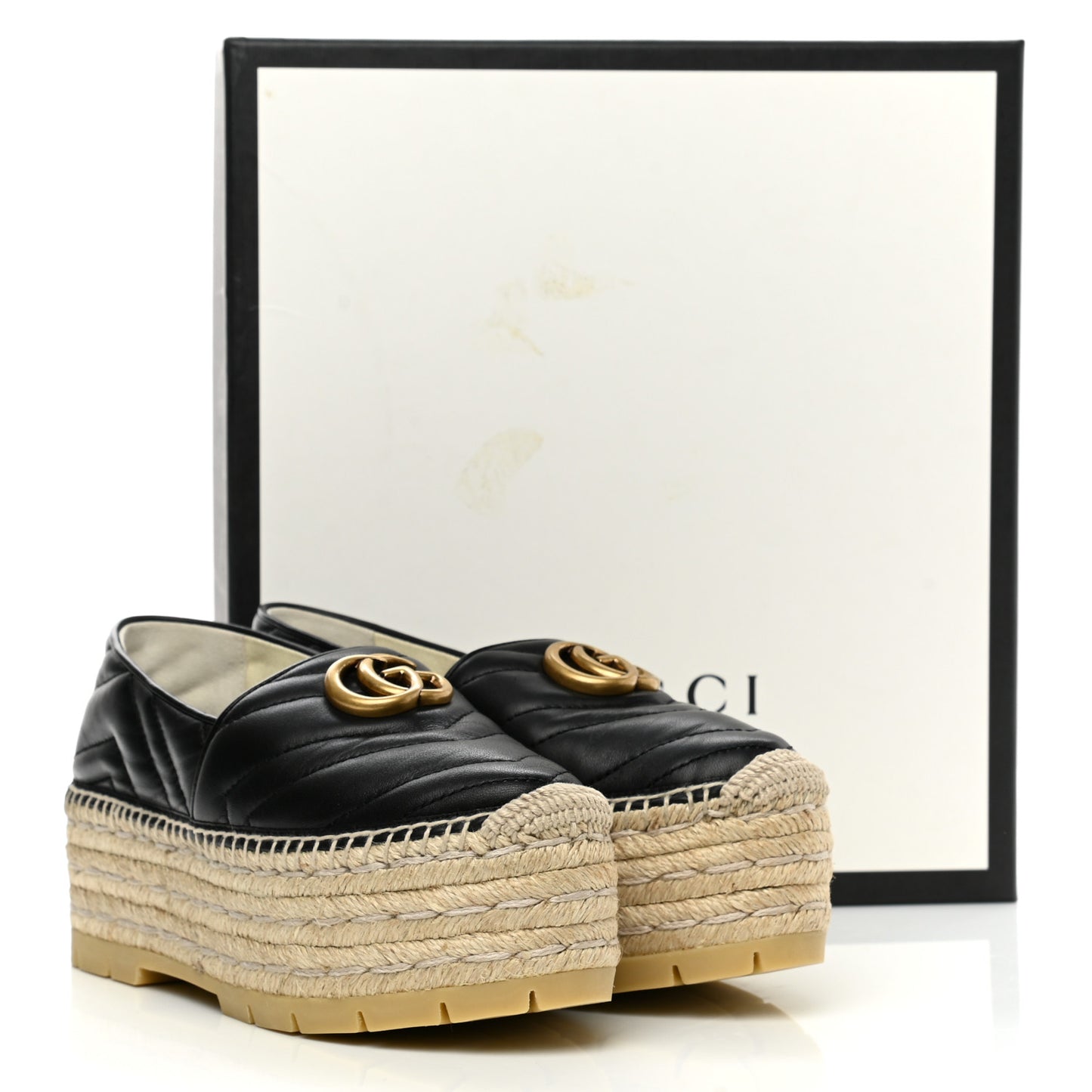 Nappa Matelasse GG Marmont Platform Espadrilles 35.5 Black