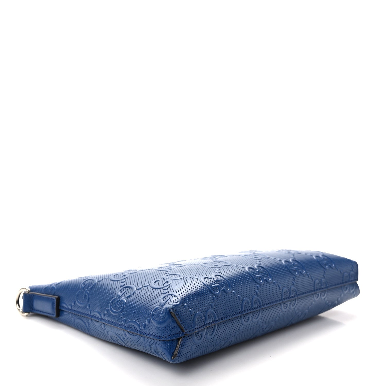 Gucci Calfskin GG Tennis Embossed Medium Wristlet Messenger Bag Intense Metal Blue 4 of 12