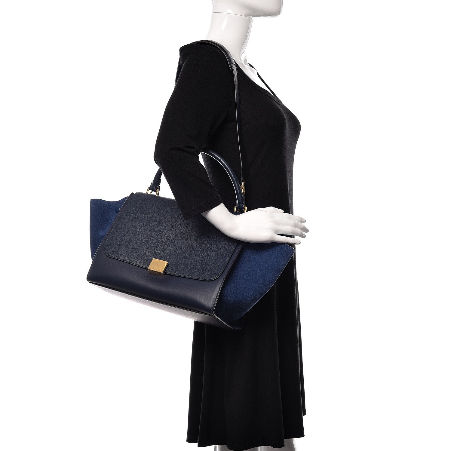 Celine Drummed Calfskin Suede Medium Trapeze Ocean Blue 2 of 9