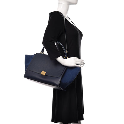 Celine Drummed Calfskin Suede Medium Trapeze Ocean Blue 2 of 9