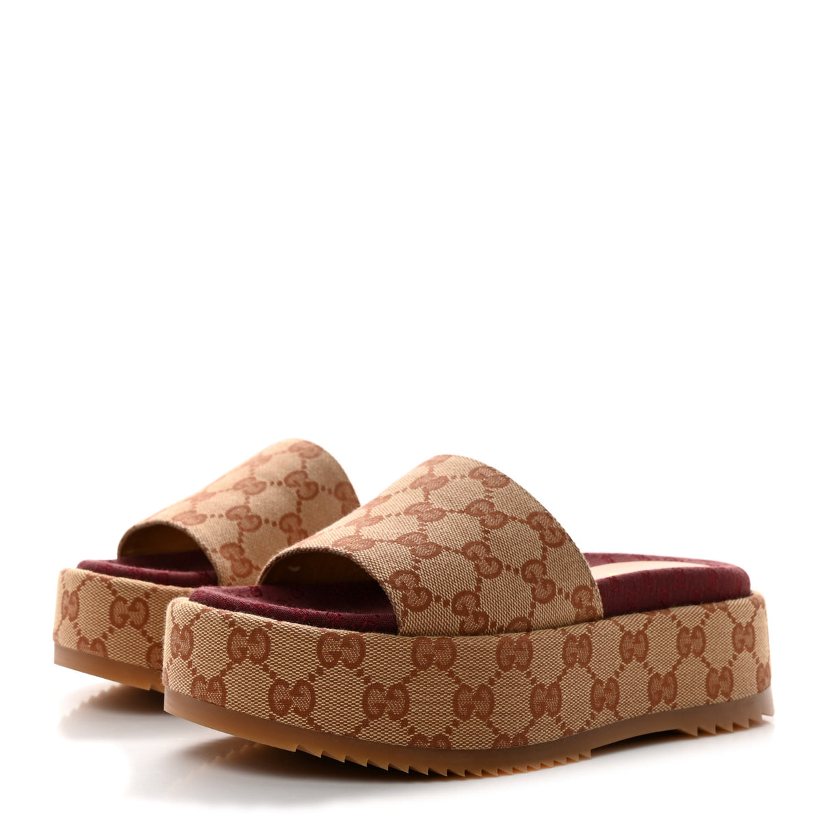Canvas GG Monogram Angelina Platform Slide Sandals 35.5 Beige Ruggine