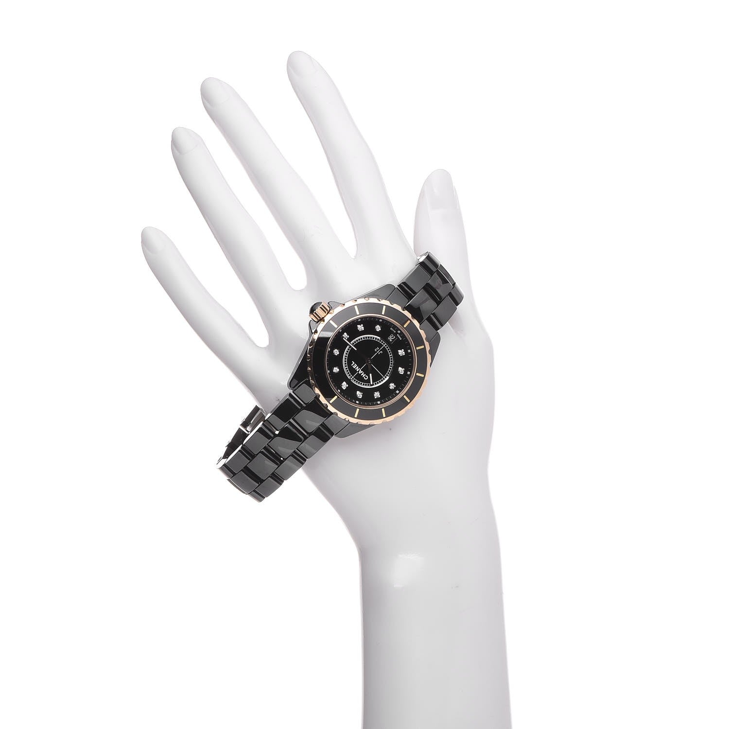 Chanel Stainless Steel 18K Yellow Gold Ceramic Diamond 38mm J12 Quartz Watch Black 2 of 7