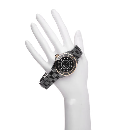 Chanel Stainless Steel 18K Yellow Gold Ceramic Diamond 38mm J12 Quartz Watch Black 2 of 7