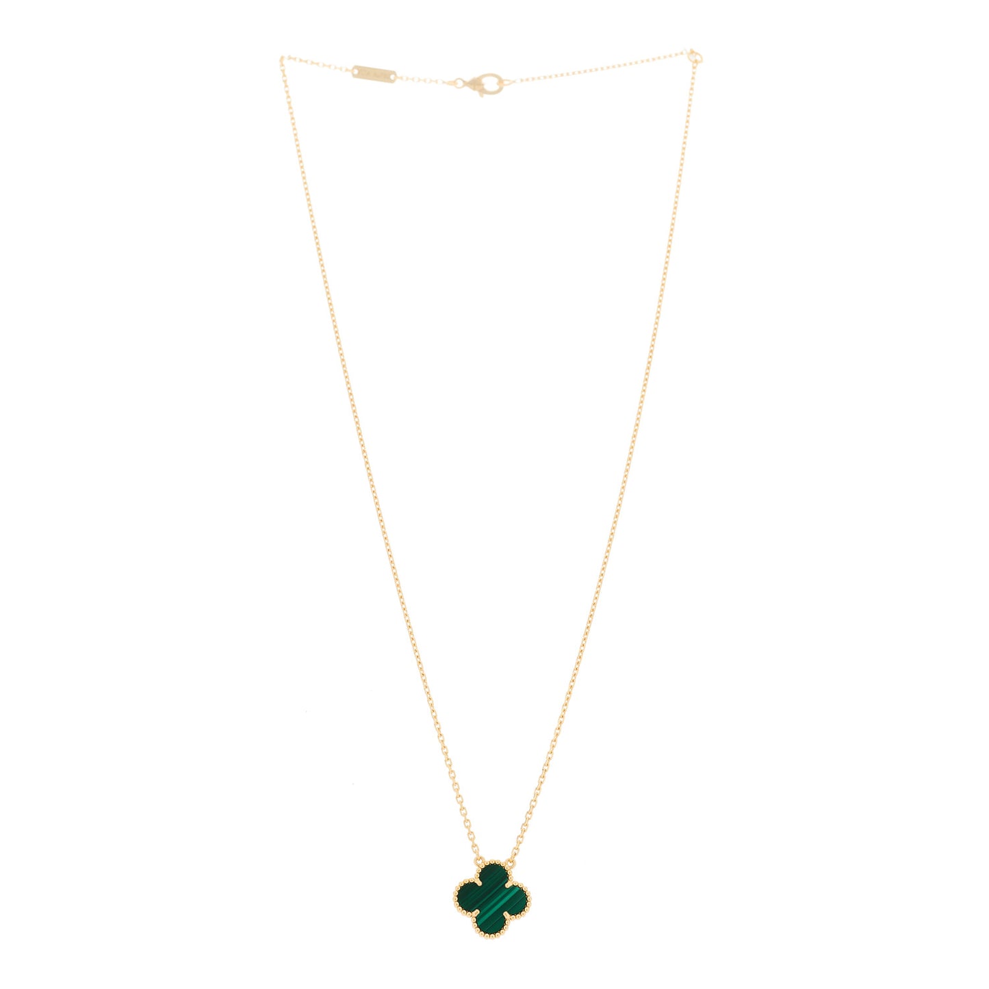 18K Yellow Gold Malachite Vintage Alhambra Pendant Necklace