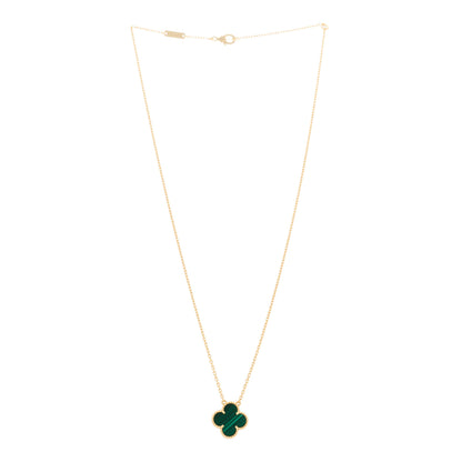 Van Cleef & Arpels 18K Yellow Gold Malachite Vintage Alhambra Pendant Necklace 3 of 6