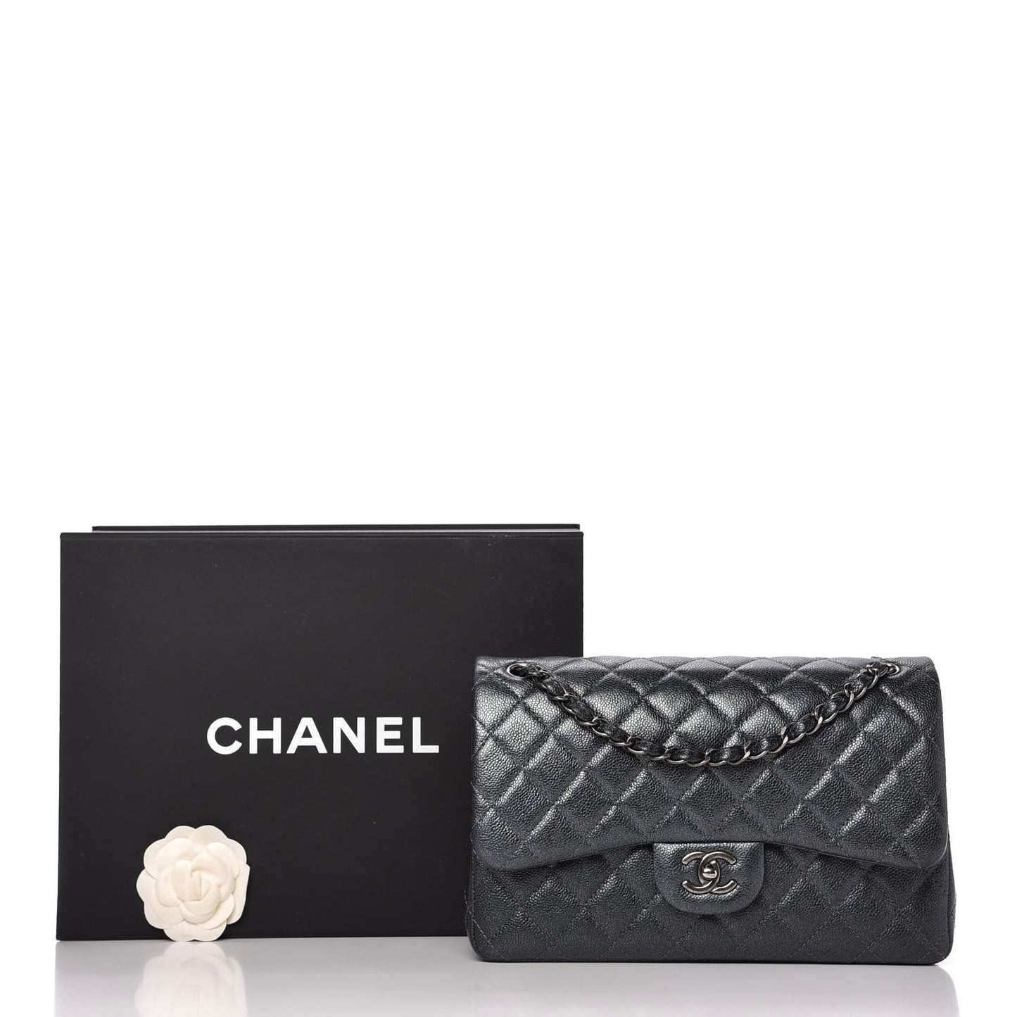 Pearly Caviar Quilted Jumbo Double Flap Black