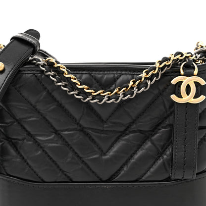 Chanel Aged Calfskin Chevron Quilted Small Gabrielle Hobo Black 8 of 12