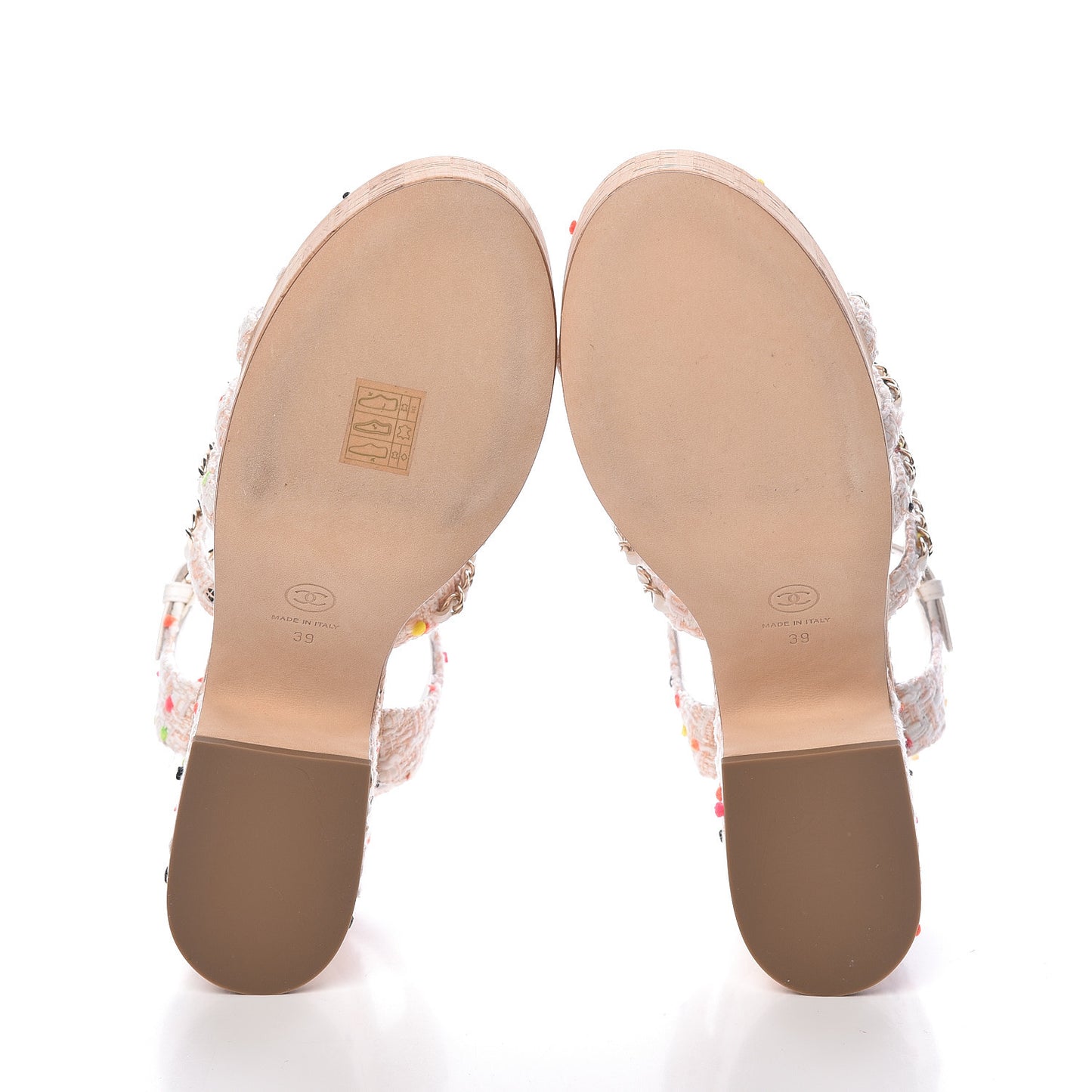 Tweed Chain Platform Sandals 39 Coral White
