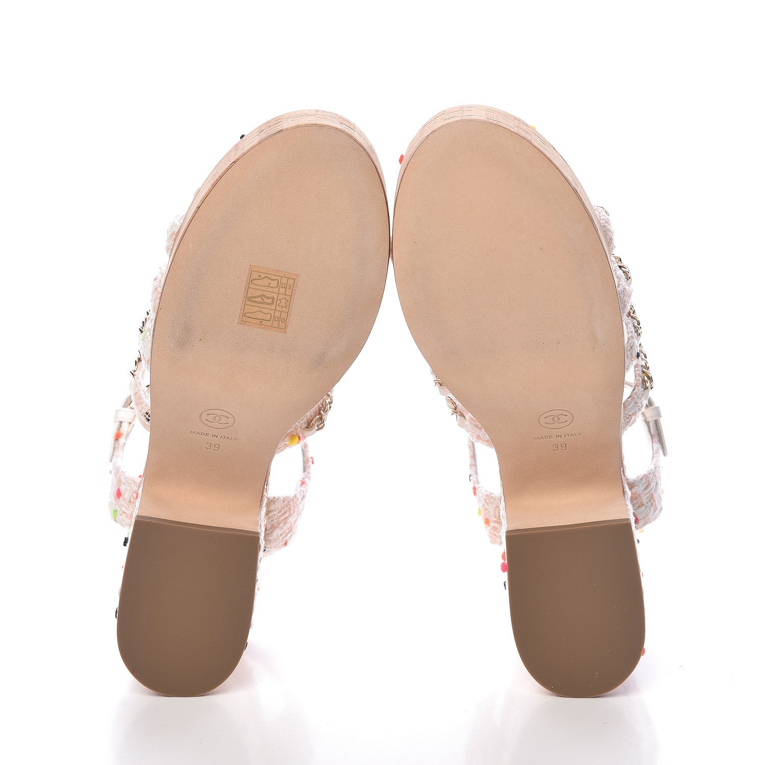 Chanel Tweed Chain Platform Sandals 39 Coral White 5 of 8