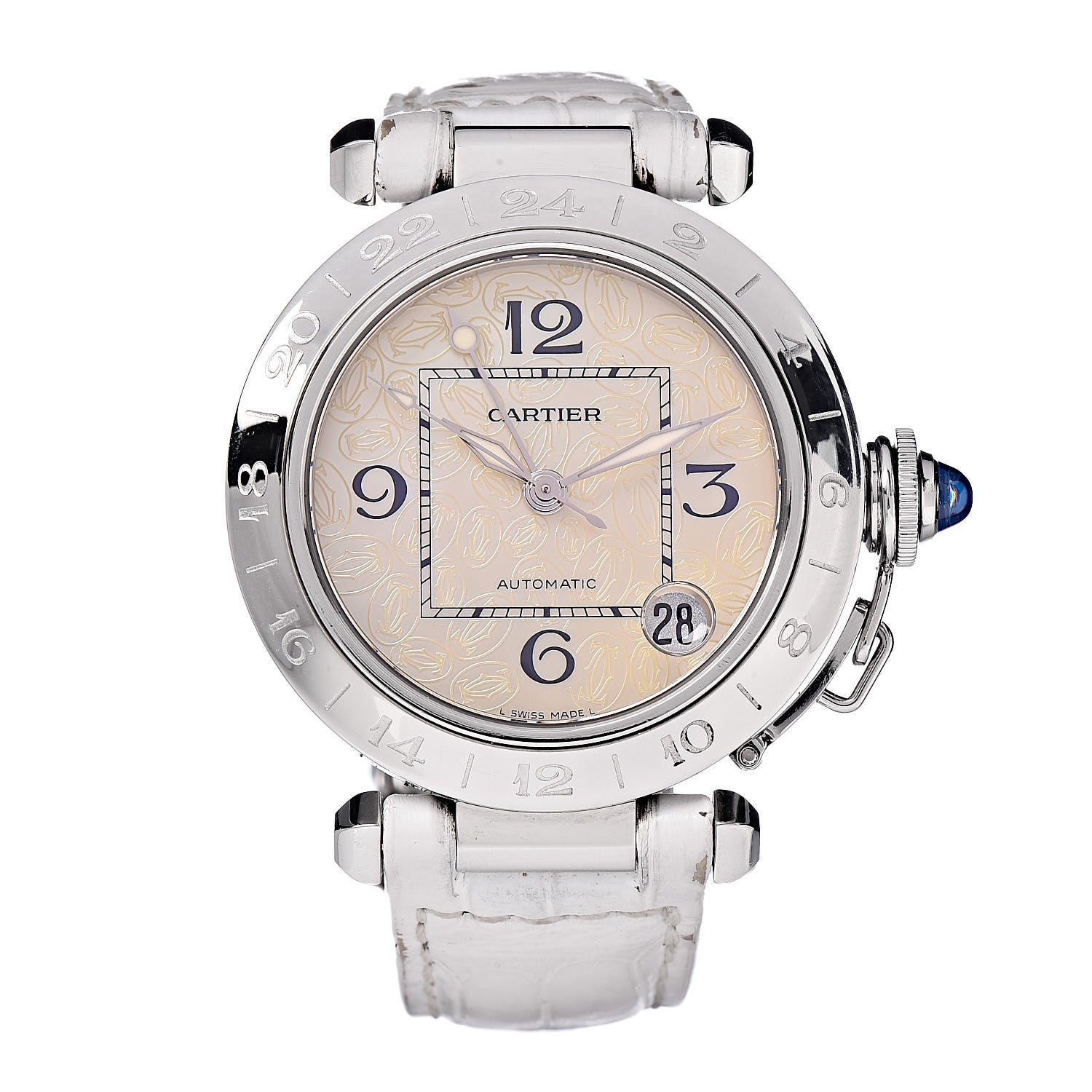Cartier Stainless Steel Alligator Mother of Pearl 35mm Pasha C Automatic Watch 1 of 8