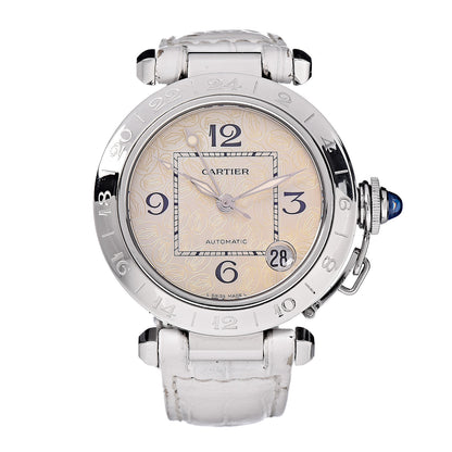 Cartier Stainless Steel Alligator Mother of Pearl 35mm Pasha C Automatic Watch 1 of 8