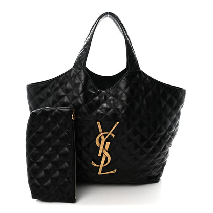Saint Laurent Lambskin Quilted Maxi Icare Shopping Tote Black 3 of 11