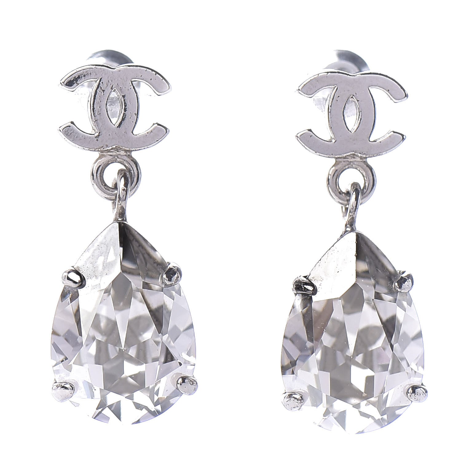 Chanel Crystal CC Tear Drop Earrings Silver 1 of 4