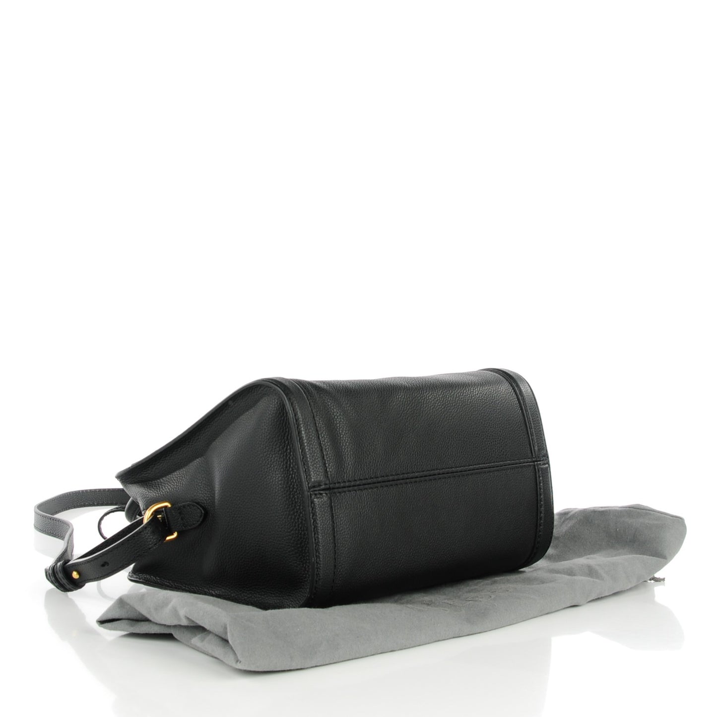 Grainy Calfskin Small Skull Padlock Zip Around Tote Black