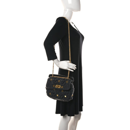 Valentino Garavani Cashmere Knit Medium Roman Stud Shoulder Bag Grey 2 of 10