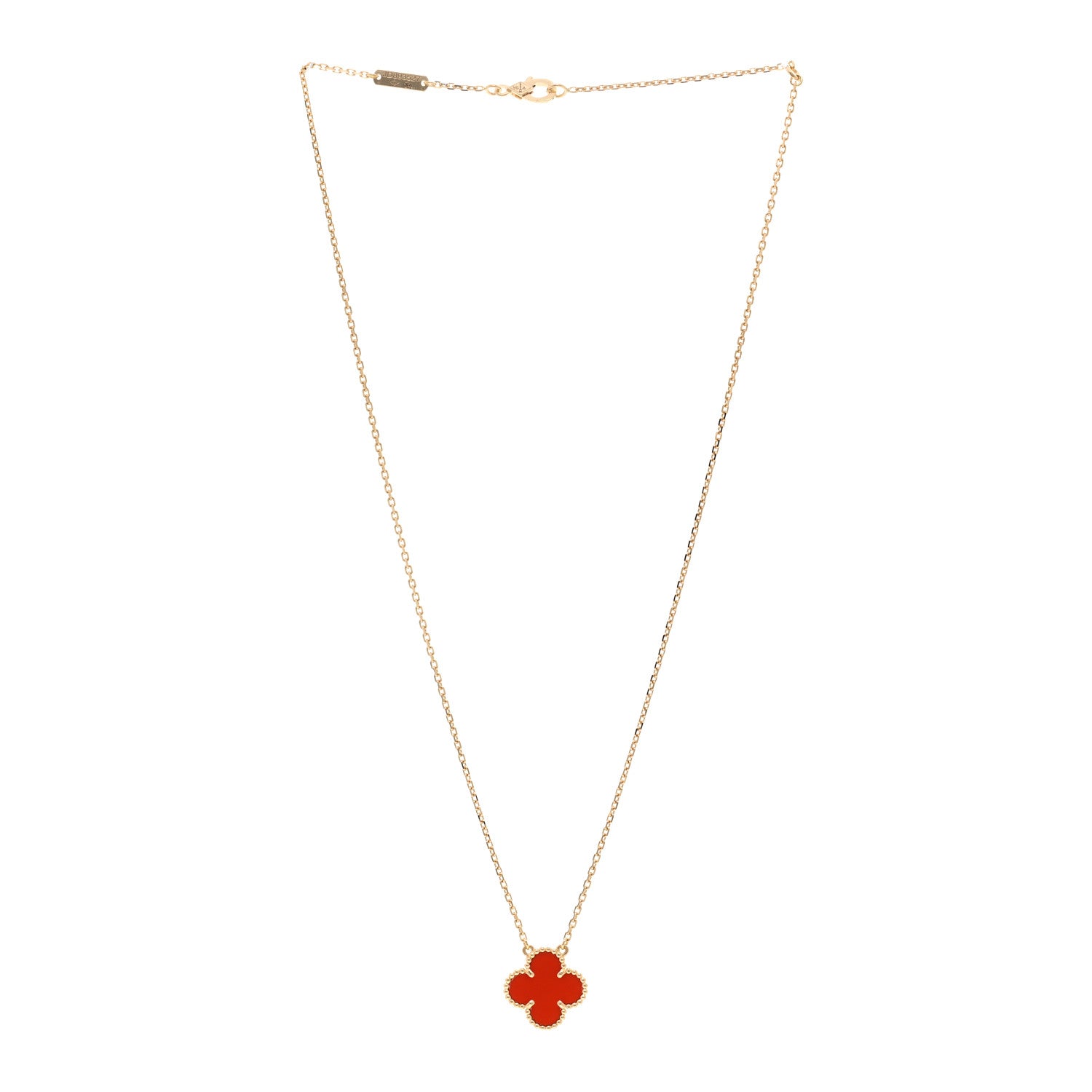 Van Cleef & Arpels 18K Yellow Gold Carnelian Vintage Alhambra Pendant Necklace 3 of 6