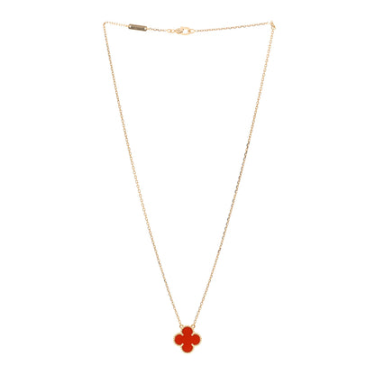 Van Cleef & Arpels 18K Yellow Gold Carnelian Vintage Alhambra Pendant Necklace 3 of 6