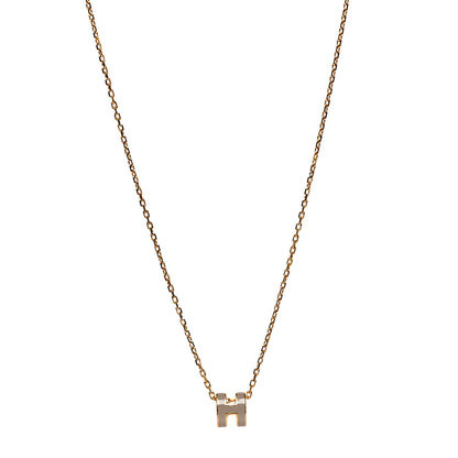 Hermes Lacquered Gold Mini Pop H Pendant Necklace Marron Glace 1 of 5