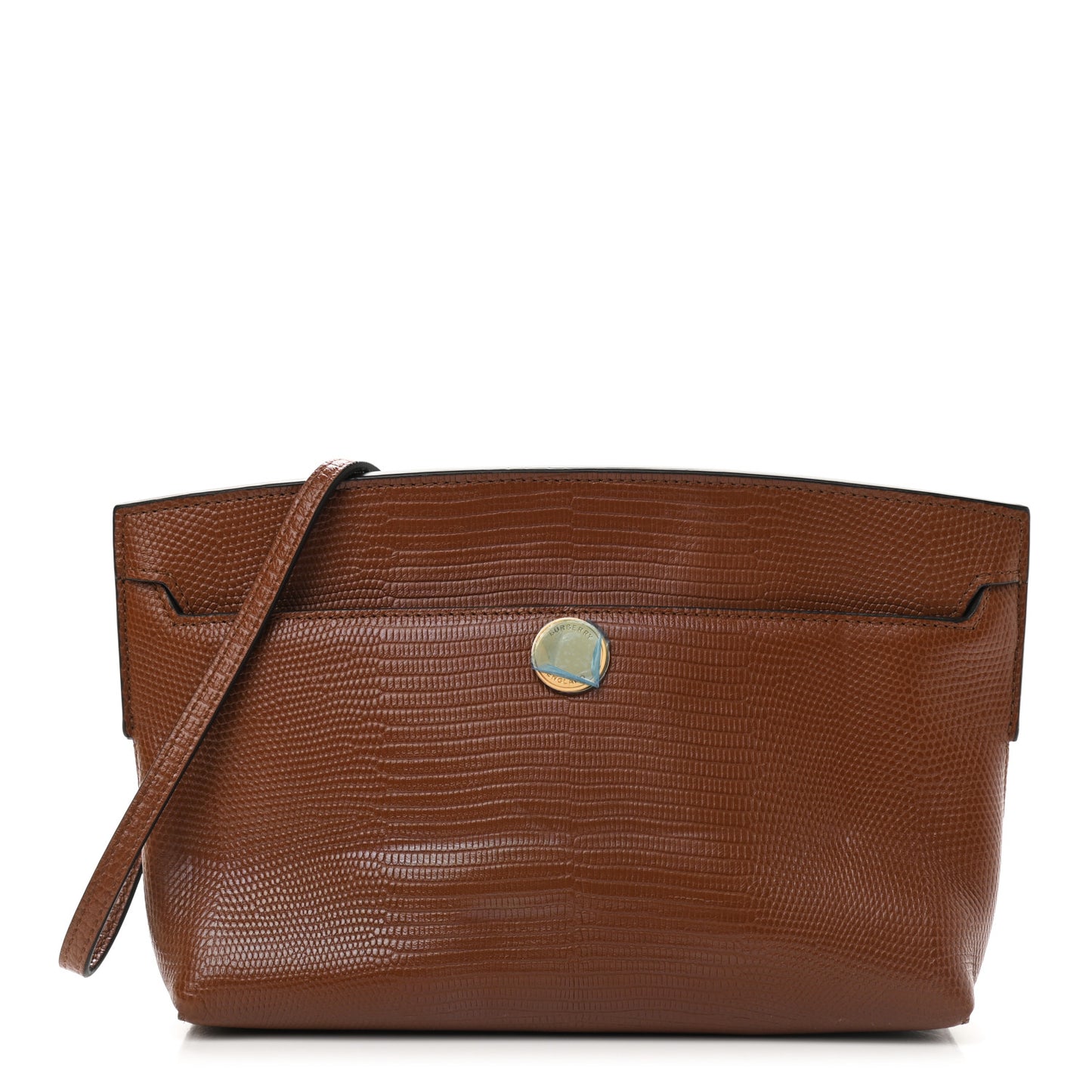 Lizard Embossed Deerskin Small Society Clutch Tan