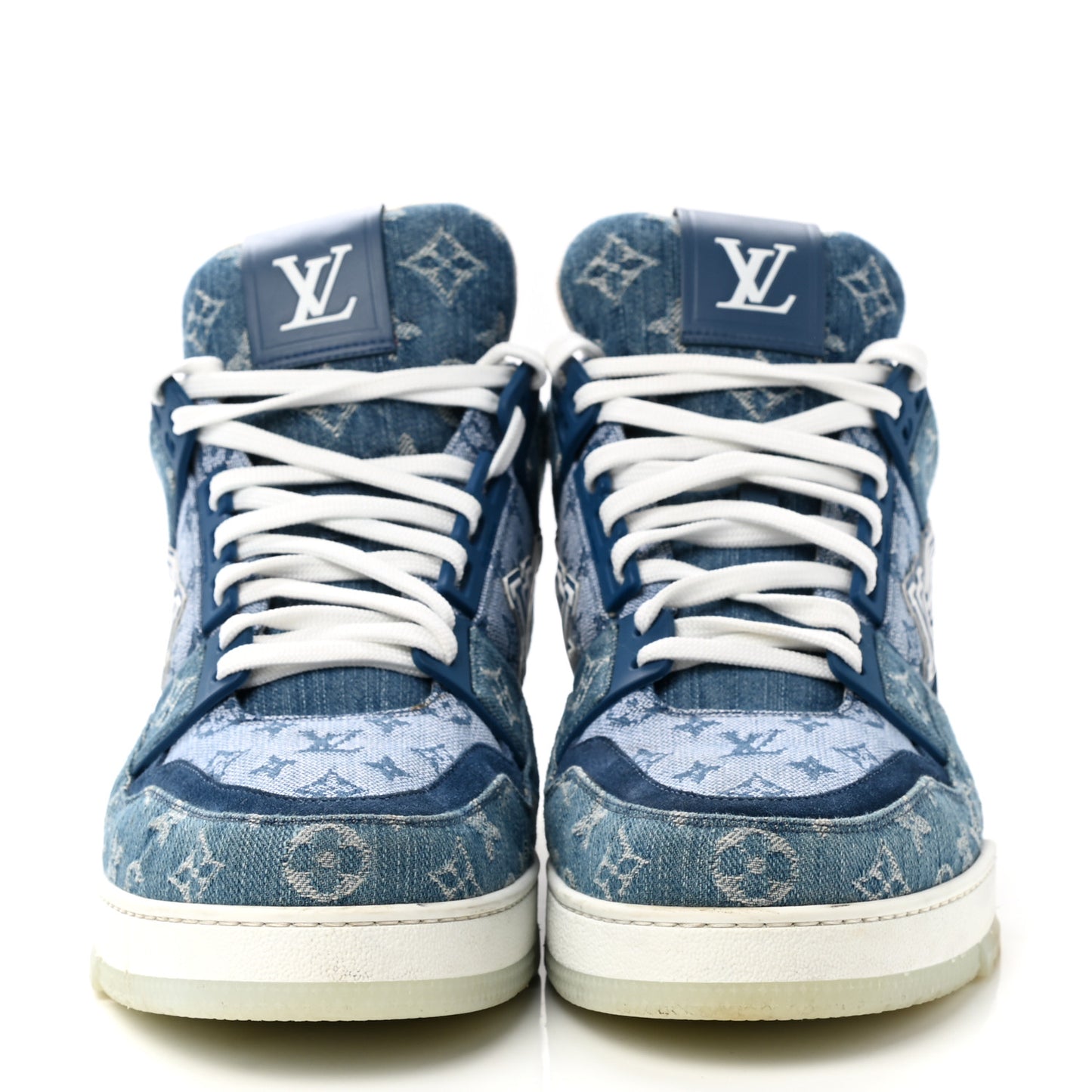 Monogram Denim Mens Trainer Sneakers 11 Blue