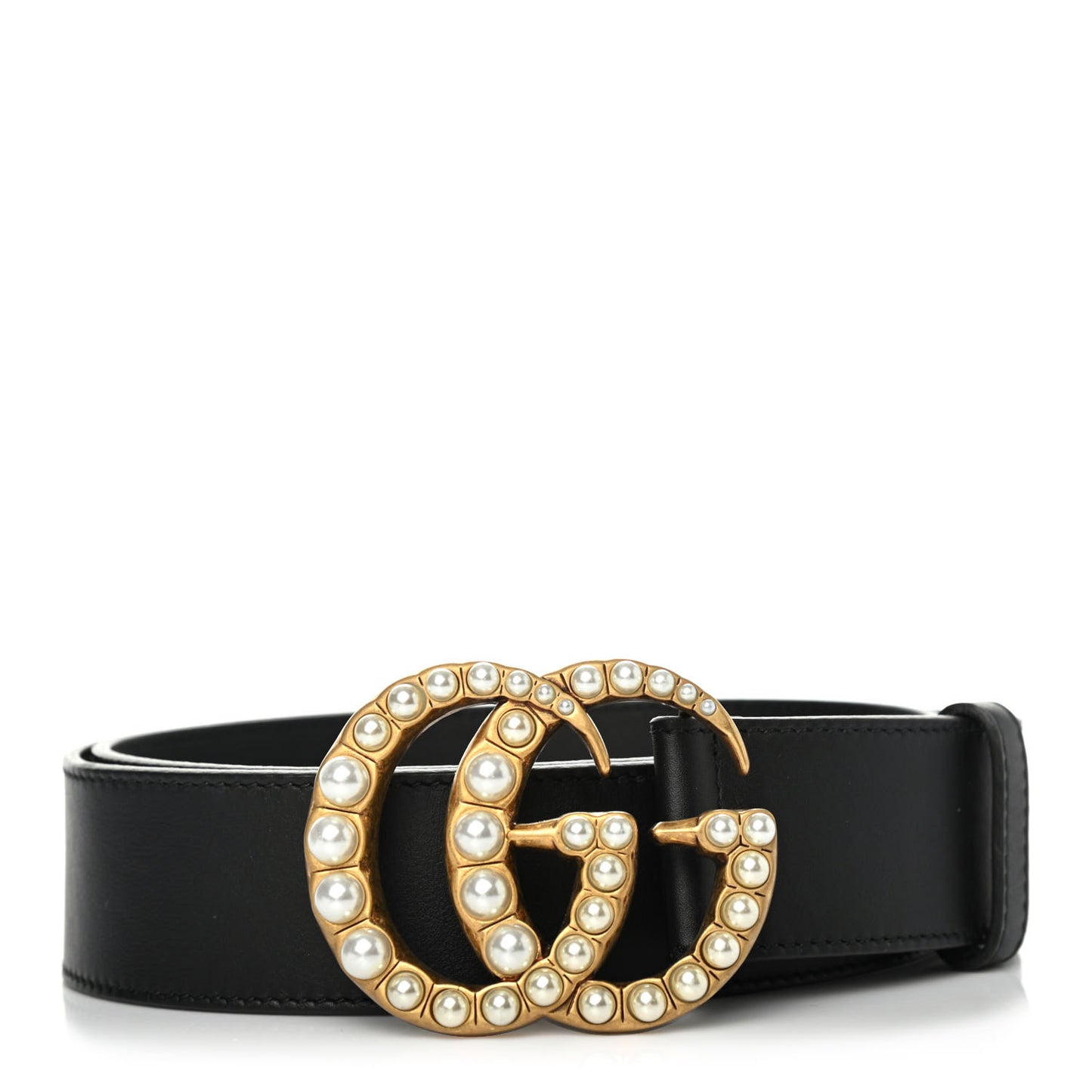Moon Calfskin Pearl Double G 40mm Belt 85 34 Black Cream
