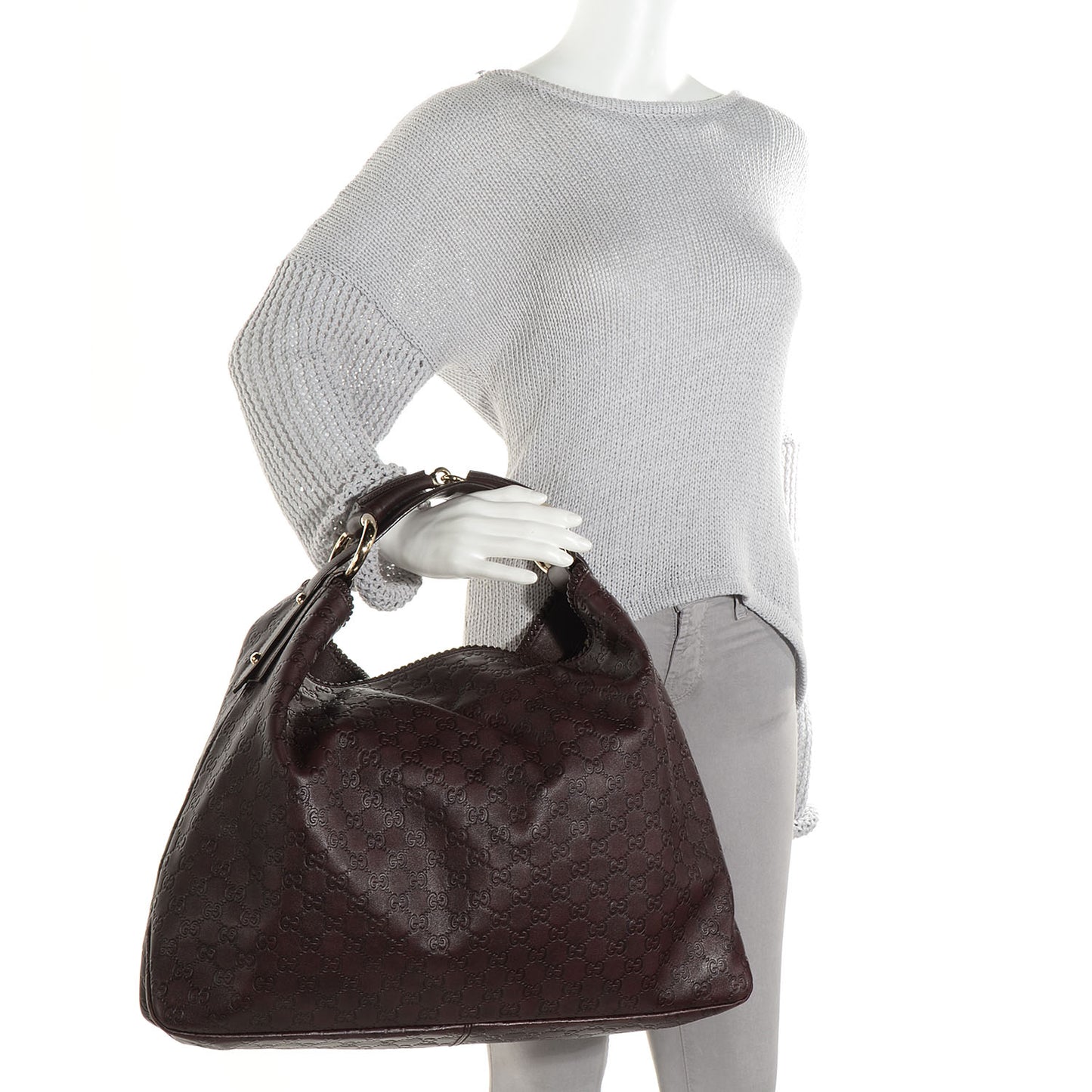 Guccissima Large Horsebit Chain Hobo Dark Brown